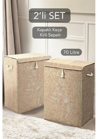 Resim Meleni Home 2 Adet Keçe Kapaklı Kirli Çamaşır Sepeti - Çok Amaçlı Saklama Kutusu Mega Hurç Diğer 