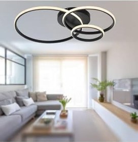 Resim TT AYDINLATMA TT323-SY TT Aydınlatma 3 Halkalı Mat Siyah Plofonyer (Gün Işığı) Led Avize Siyah 65 x 15 