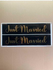 Resim Gelin Arabası Plakalık Just Married Yazılı Siyah Üzeri Gold Yazı Kendinden Yapışkanlı 