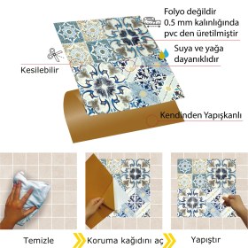 Resim Tink Kendinden Yapışkanlı Banyo Mutfak Kaplama Fas4 Retro Desenli Pvc Karo 30x30 cm 11 Adet 1m2 