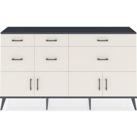Resim Arges Konsol Tek Raflı 6 Çekmeceli 4 Kapaklı 176x30x99 Antrasit-aytaşı Aytası - Antrasıt 