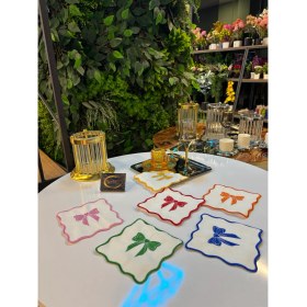 Resim Kokteyl Peçetesi,çok Renkli Kurdele Fiyonk Desenli Kare Kahve Tepsisi Peçeteliği,6'lı Sunumlukpeçete 