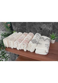 Resim Güpürlü Kadife Nakış İşlemeli Desenli Kutulu Lüks Çeyizlik 6'lı El Yüz Havlu Seti 50x90 - 00274 Çok Renkli 
