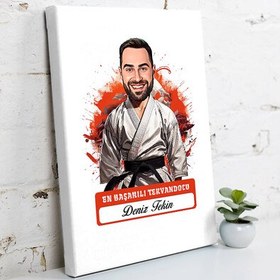 Resim Karikatürlü En Başarılı Erkek Tekvandocu Kanvas Tablo 