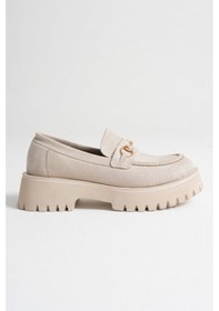 Resim Aral Toka Detaylı Bej Süet Günlük Loafer Ayakkabı Bej Süet 
