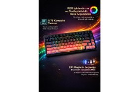 Resim CoverZone K81 | White Switch 75% Mekanik Klavye, Rgb Işıklandırma, Bluetooth & Kablolu Bağlantı, Alltan Yazılı, Windows ve Mac Uyumluluğu 