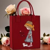Resim Burgundy Katlanabilir Tote Çanta Anime Kız ve Köpek Tasarımı, Kadınlar İçin Şık Omuz Çantası, Dokuma Malzemesi ile Astar, Sabit Askılar, Kapanış Yok, Hayvan Baskısı, Pozisyon Baskısı 