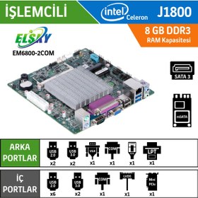 Resim merpa Elsky EM6800-2COM Intel Celeron J1800 Fansız Endüstriyel Mini ITX Anakart 