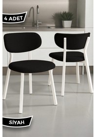 Resim Canisa Toldy Serisi 4 Adet Siyah Bukle Kumaş Mutfak Sandalyesi Beyaz Metal Ayak Siyah Sandalye Ayaklar Beyaz 