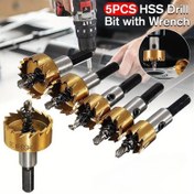 Resim 5 adet Titanyum Kaplamalı HSS Matkap Ucu Seti ile Anahtar - Yüksek Hızlı Çelik, Paslanmaz Kesim Kiti için Metal ve Paslanmaz Çelik - Profesyonel Sac İşleri için Hassas Boyutlar (16mm-30mm), Çelik için Matkap Uçları 