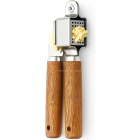 Resim Aesco Akasya Saplı Sarımsak Ezici Paslanmaz Çelik Sarımsak Presi Ergonomik Ahşap Saplı Sarımsak Sıkacağı Kolay Temizlenen Dayanıklı Mutfak Aleti Profesyonel Sarımsak Ezip Presleyen Aparat 