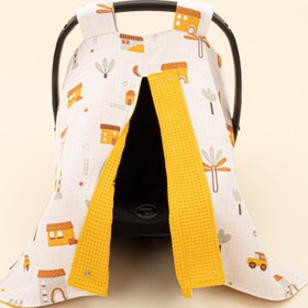 Resim Puset Örtüsü - Çift Taraflı - Hardal Petek - Sarı Ev 