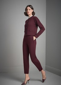 Resim Beli Kordonlu Cepli Bordo Triko Pantolon - Bordo / M 