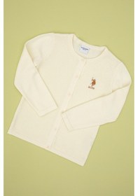 Resim U.S. Polo Assn. Kız Çocuk Krem Düğmeli Bisiklet Yaka Triko Hırka 50316292-VR256 