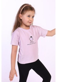 Resim Toontoy Kids Toontoy Kız Çocuk Penguen Yazı Baskılı Tişört Açık Lila 