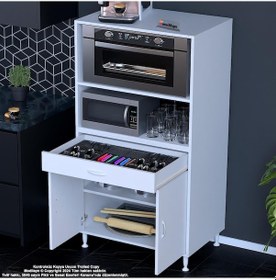 Resim Modilayn Xxxl-birce Lina Mini Midi Mikrodalga Fırın Dolabı 80 X 162,4 X 48 Cm 1 Çekmece 2 Kapak 4 Göz Raflı 