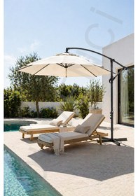 Resim Parasol Şemsiye Krem Çap: 300 Cm - 14 Kg - Eğilebilme Özelliği - Ayak Çapı: 48 Cm - Polyester Bej 
