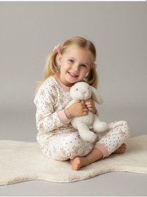 Resim Kız Çocuk Pamuklu Fiyonk Baskılı Pijama Takımı-16833 Pudra 