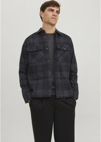 Resim Jack & Jones Ekose Desenli Gömlek Ceket - Roy 12241533 Dark Grey Melange Antrasit - Koyu Gri 