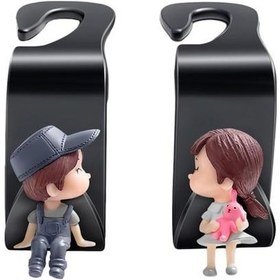 Resim 1 Çift Araba Arka Koltuk Kafalık Kanca Sevimli Karikatür Figürü Arka Koltuk Askıları Araba Çanta Elbise Askıları Oto İç Aksesuarları A 