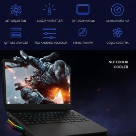 Resim Coofbe LED Işıklı Ayarlanabilir 7 Kademeli Stand 6 Fanlı Göstergeli Notebook Laptop Soğutucu Turbo Fan 