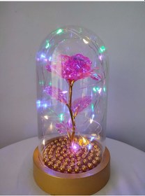 Resim Pembe Gül Sarı Tabanlı Işıklı Fanus 