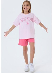 Resim U.s. Polo Assn Kız Çocuk 2 Li Şort T-şhirt Takım Koyu Pembe-2331 Koyu Pembe 