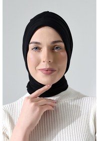 Resim Üç Farklı Bağlamalı Tesettür Hazır Pratik Şal Siyah Siyah 
