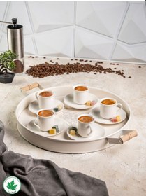 Resim Lin Metal 37cm Yuvarlak Tepsi Ahşap Kulplu Kaktüs Baskılı - Krem 