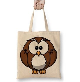 Resim Toyaso Owl Baykuş Beyaz Bez Çanta Uzun Saplı Alışveriş Çantası Plaj Çantası Beyaz 