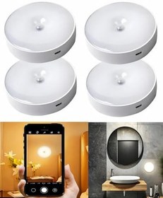 Resim Kyrotech 4 Adet Forlife Şarjlı Hareket Sensörlü Otomatik 8 Led Aydınlatma Işık Mıknatıslı, Banyo, Dolap, Merdiven, Gece Lambası, Mutfak, Balkon Dekorasyonu, Amber 4000K Günışığı Delme Gerektirmez (4) 