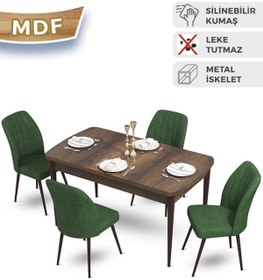 Resim Canisa Concept Mun Serisi 80x132 Açılabilir Mdf Barok Ahşap Desen Masa Takımı Ve 4 Haki Yeşil Sandalye 