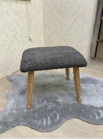 Resim Trend Naturel Teddy Antrasit Ahşap Ayak Uzatma Pufu Makyaj Koltuğu Bench Tabure 