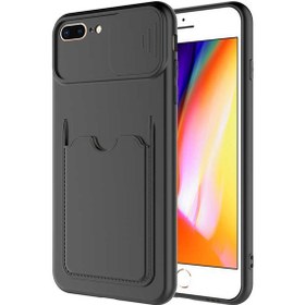 Resim Apple iPhone 8 Plus Kılıf Kartlık Cüzdan Özelliği Sürgülü Kaydırmalı Kamera Lens Koruma 