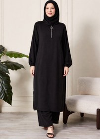 Resim Kadın Büyük Beden Ayrobin Fermuarlı 2'li Takım - siyah / 3XL 