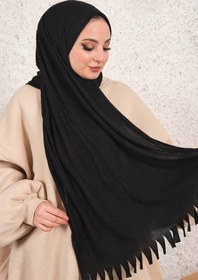 Resim İmajButik Siyah Moda Blue Piliseli Pratik Hazır Şal 