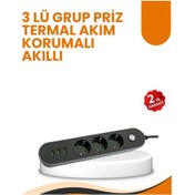 Resim 2 Metre Kablolu 3 Usb Portlu Anahtarlı Üçlü Priz 
