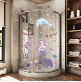 Resim Denizkızı Yunus ve Denizyıldızları Duşakabin ve Banyo Sticker 