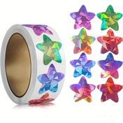 Resim 500 adet/rulo Lazer Holografik Yıldız Stickerları Renkli El Yapımı Stickerlar Hediye Dekorasyon Etiketleri Ödül Kırtasiye Stickerları 