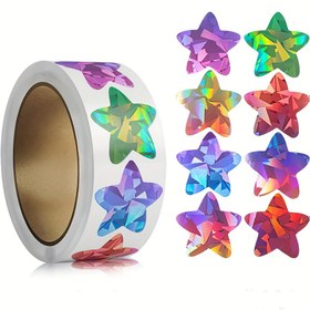 Resim 500 adet/rulo Lazer Holografik Yıldız Stickerları Renkli El Yapımı Stickerlar Hediye Dekorasyon Etiketleri Ödül Kırtasiye Stickerları 