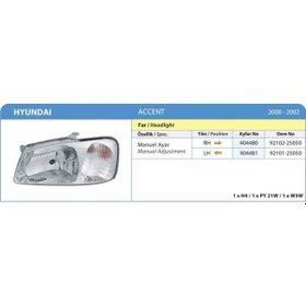 Resim Ayfar-404481 - Far Sol + Sınyal Accent 00 02 Mekanik 