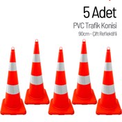 Resim İleri Trafik 5 Adet PVC Trafik Konisi 90 cm Çift Reflektifli Trafik Dubası Seti 