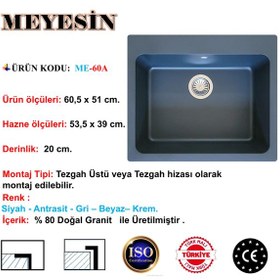 Resim Meyesin ME-60A Granit Tek Göz Mutfak Evyesi Antrasit 50 x 60 CM 