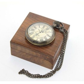 Resim keyfimshop Ahşap Kutulu Pirinç Kolye Köstekli Saat-2 