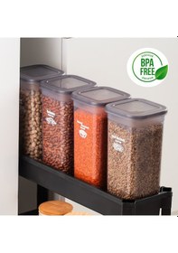 Resim Porsima 432 Gr 6 lı Etiketli Kare Un Erzak Bakliyat Saklama Kabı Takımı Seti 1.70 Lt - Gri 