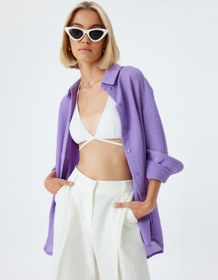 Resim Oversize Gömlek Dokulu Uzun Kollu 