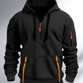 Resim Erkekler için 220 gram ağırlığındaki polar kapüşonlu sweatshirt - Termal izoleli, ayarlanabilir bağcıklı kapüşonlu, kanguru cepli ve fermuarlı, makinede yıkanabilir polyester, dış mekan sporları, yürüyüş, basketbol, günlük giyim için - Tüm mevsimler için konfor (Siyah, Gri, Mavi), kalın, yürüyüş sweatshirt, çok cepli tasarım, dış mekan tutkunları, sokak giyim modası, rahat malzeme, yürüyüş malzemesi, sokak giyim modası için erkekler için Sign Sc Kare Super Inte 