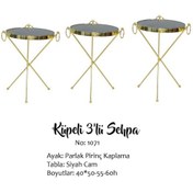 Resim Zigon Brc Küpe Model Sehpa Metal Bakır roza renk ayak Kırılmaz cam tabla El Yapım 