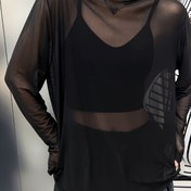 Resim Seksi Yüksek Yaka Tişört, Bol Kesim, Düz Renk, Örgü Kumaş 200g/m² Polyester Üst 