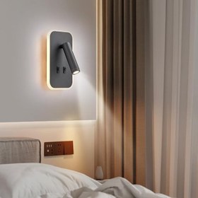 Resim Tuvalu Dekoratif Yatak Başı Lambası Cata13 Watt Gün Işığı Çift Kademeli Baş Ucu Kitap Okuma Lambası Led Aplik Gece Lambası Siyah 